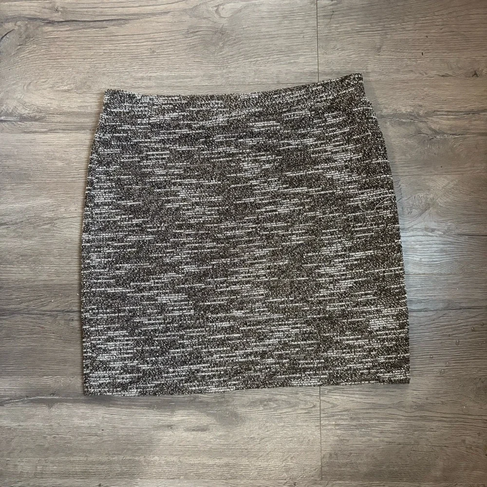 LOFT Black Brown & White Tweed Skirt | Mini Elastic Waist | Large Petite
